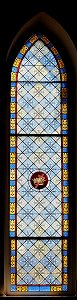 Painted glass windows in St. Mary's Church of the Assumption in Praha, Texas